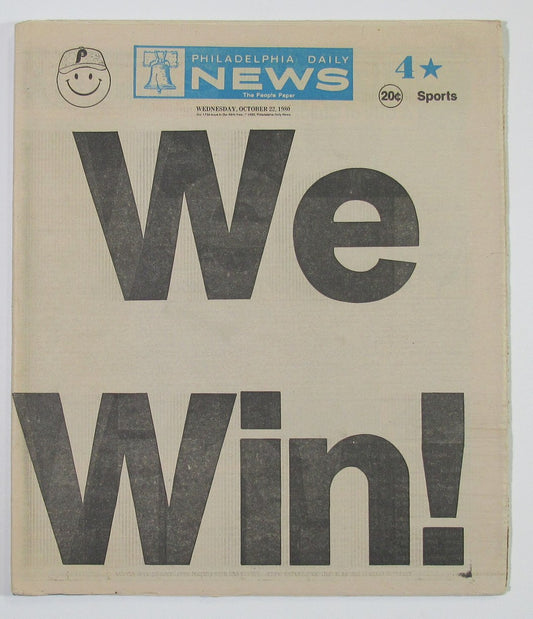 Philadelphia Phillies Win World Series - Oct. 22 1980 Philly Daily News Newspaper