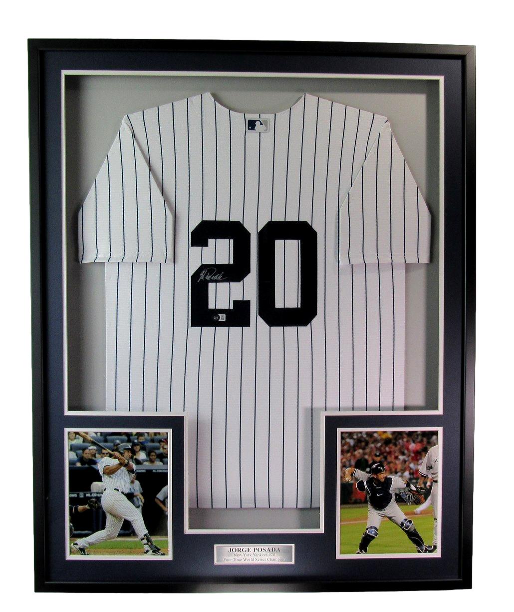 Jorge Posada Autographed Baseball Jersey New York Yankees Framed Beckett 181163