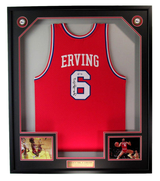 Julius Erving HOF Signed Basketball Jersey 76ers Framed PSA/DNA 185652