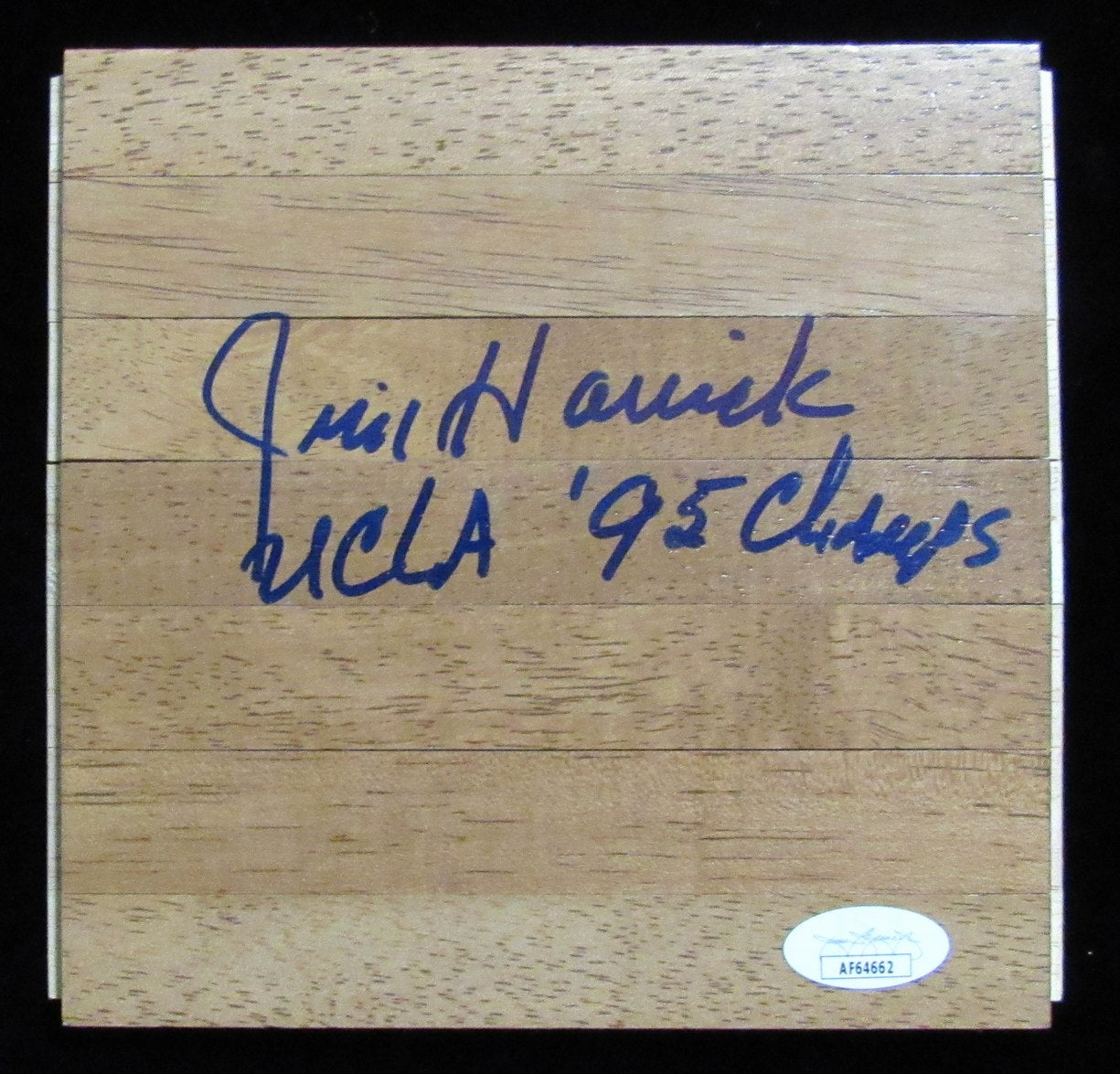 Jim Harrick Autographed/Inscr 6x6 Floorboard Piece UCLA Basketball Coach JSA