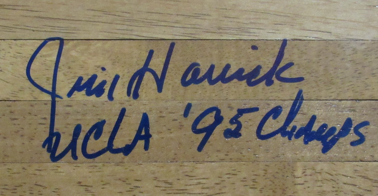 Jim Harrick Autographed/Inscr 6x6 Floorboard Piece UCLA Basketball Coach JSA