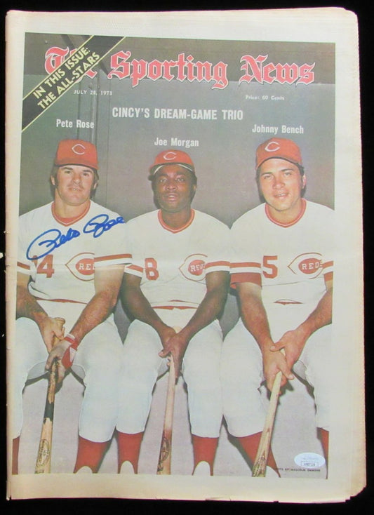 Pete Rose Autographed 1973 Sporting News Full Newspaper Reds JSA 182573