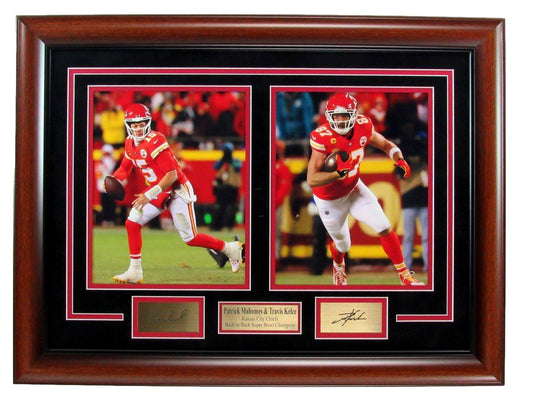 Patrick Mahomes and Travis Kelce Collage w/Laser Engraved Autograph Framed 188521