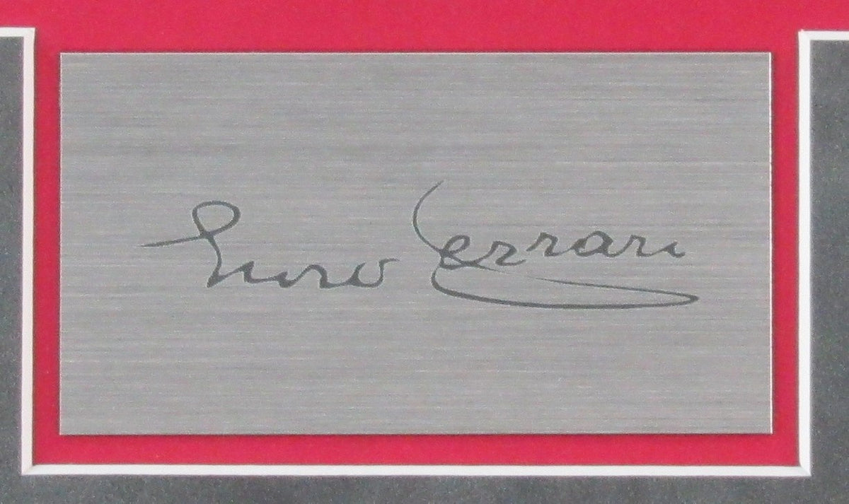 Enzo Ferrari Collage w/Laser Engraved Autograph and License Plate Framed 187380