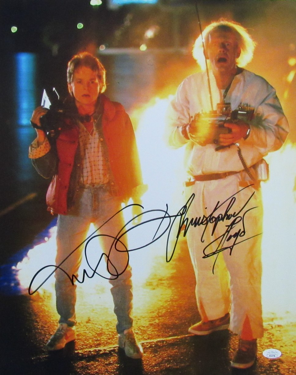 Michael J Fox/Christopher Lloyd Sign/Auto 16x20 Photo Back to the Future JSA 687