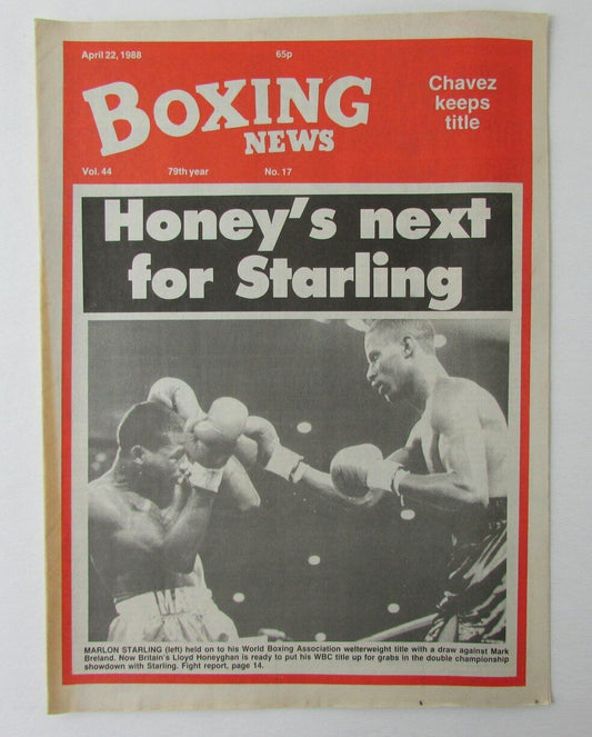 April 22, 1988 Boxing News Magazine Marlon Starling vs. Mark Breland