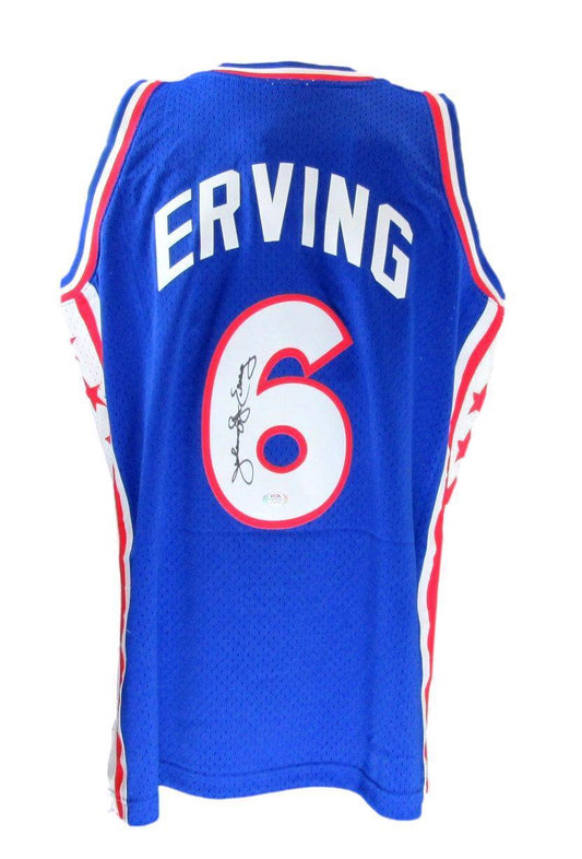 Julius Erving HOF Autographed Mitchell & Ness Blue Jersey 76ers PSA/DNA 177084