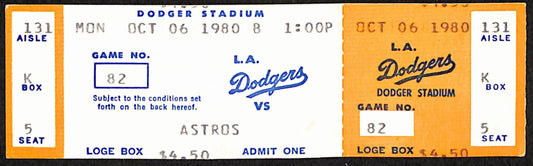 1980 Astros v LA Dodgers Full Ticket 10/6 NL West Tiebreaker Game 187529