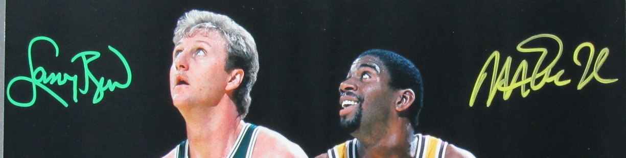 Larry Bird/Magic Johnson Dual-Autographed 16x20 Photo Framed PSA/DNA BAS 188983