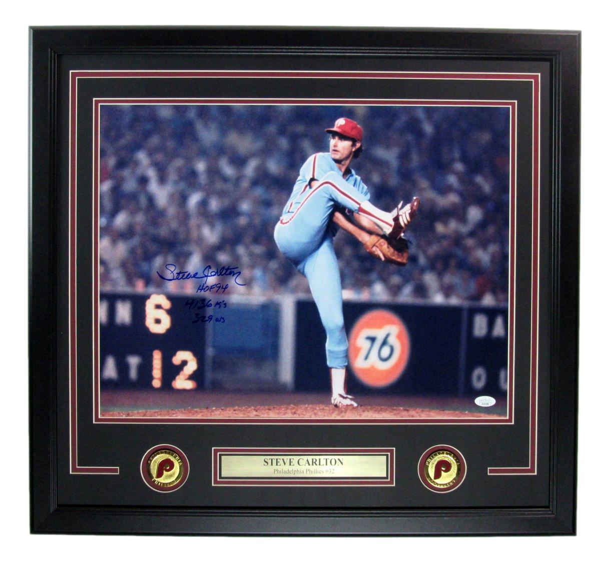 Steve Carlton HOF Autographed/Inscr 16x20 Photo Philadelphia Phillies Framed JSA