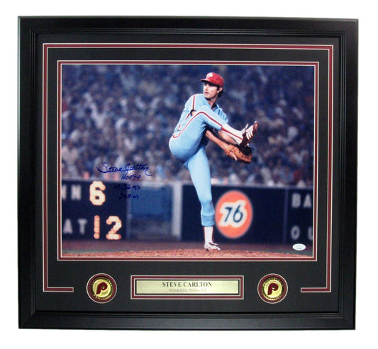 Steve Carlton HOF Autographed/Inscr 16x20 Photo Philadelphia Phillies Framed JSA