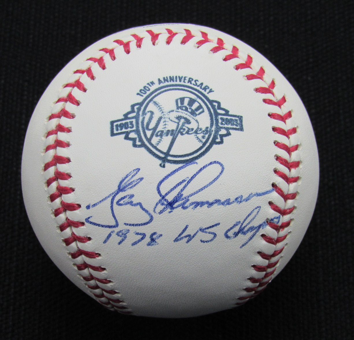 Gary Thomasson Signed/Auto Yankees 100th OML Baseball JSA Inscr  186927