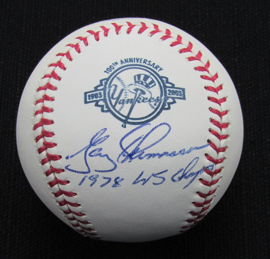 Gary Thomasson Signed/Auto Yankees 100th OML Baseball JSA Inscr  186927