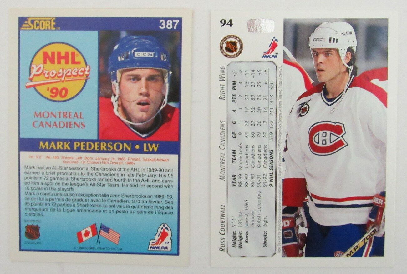 Lot of 2 Signed/Autographed Montreal Canadiens 1990-92 NHL Trading Cards 159349