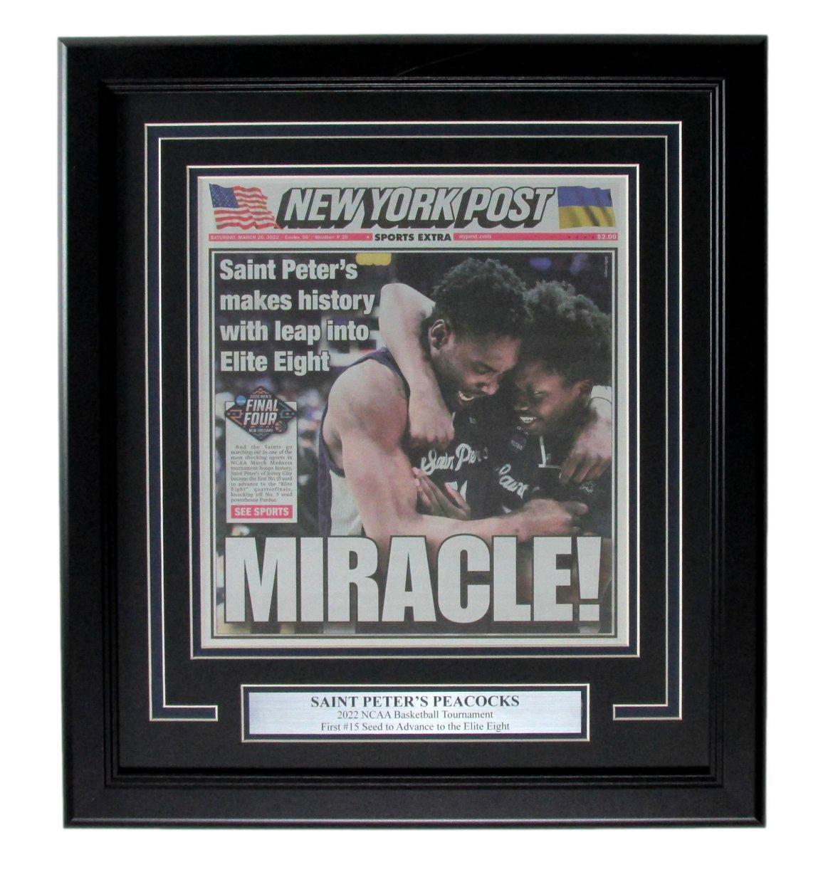 New York Post Newspaper Saint Peter's Peacocks 2022 NCAA Basketball Framed