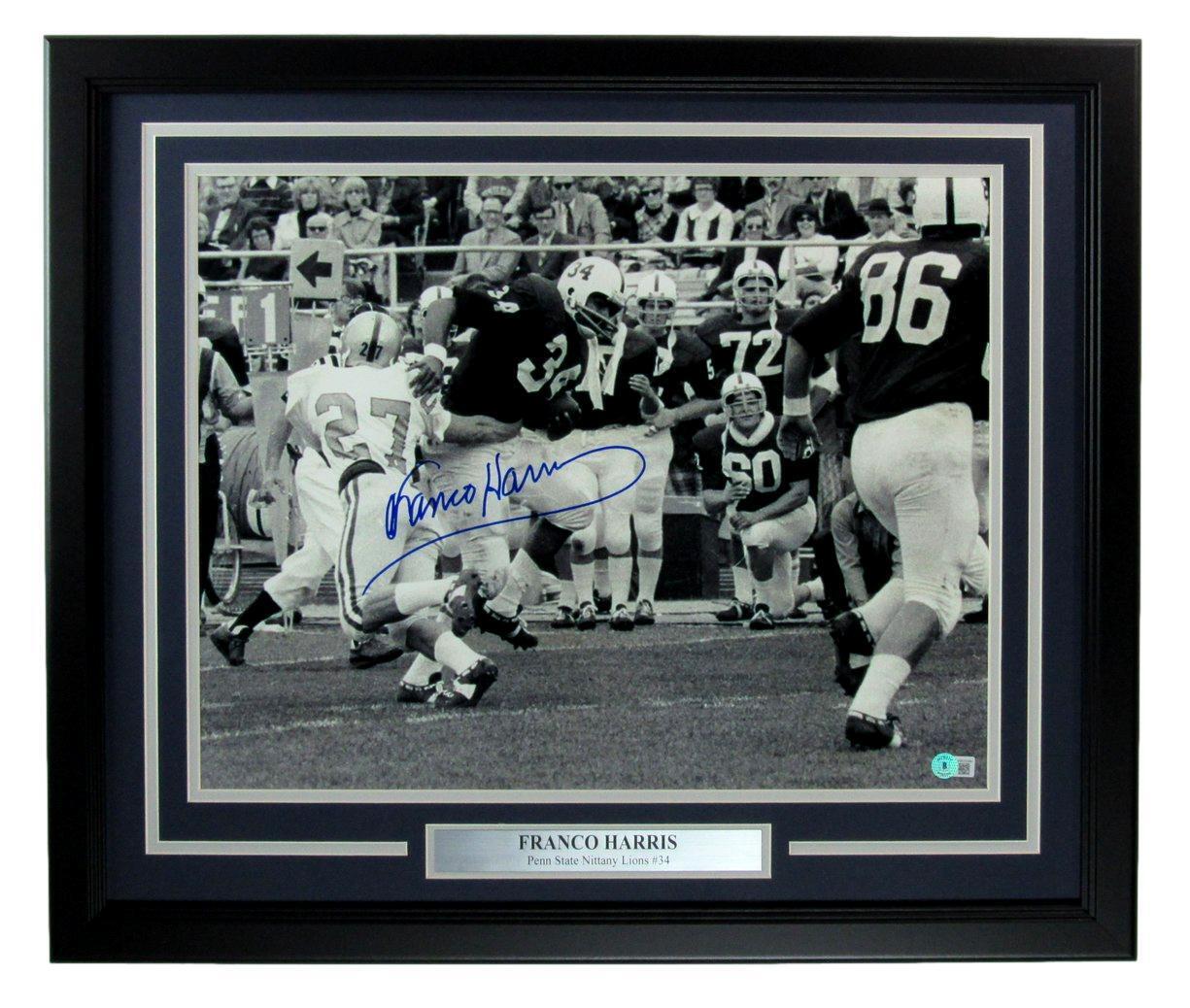 Franco Harris Autographed 16x20 B/W Photo Penn State Framed Beckett 176232