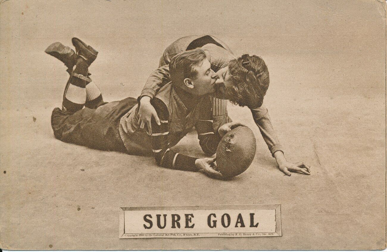 Vintage 1910 Risque Football Themed Post Card with "Sure Goal" 148980