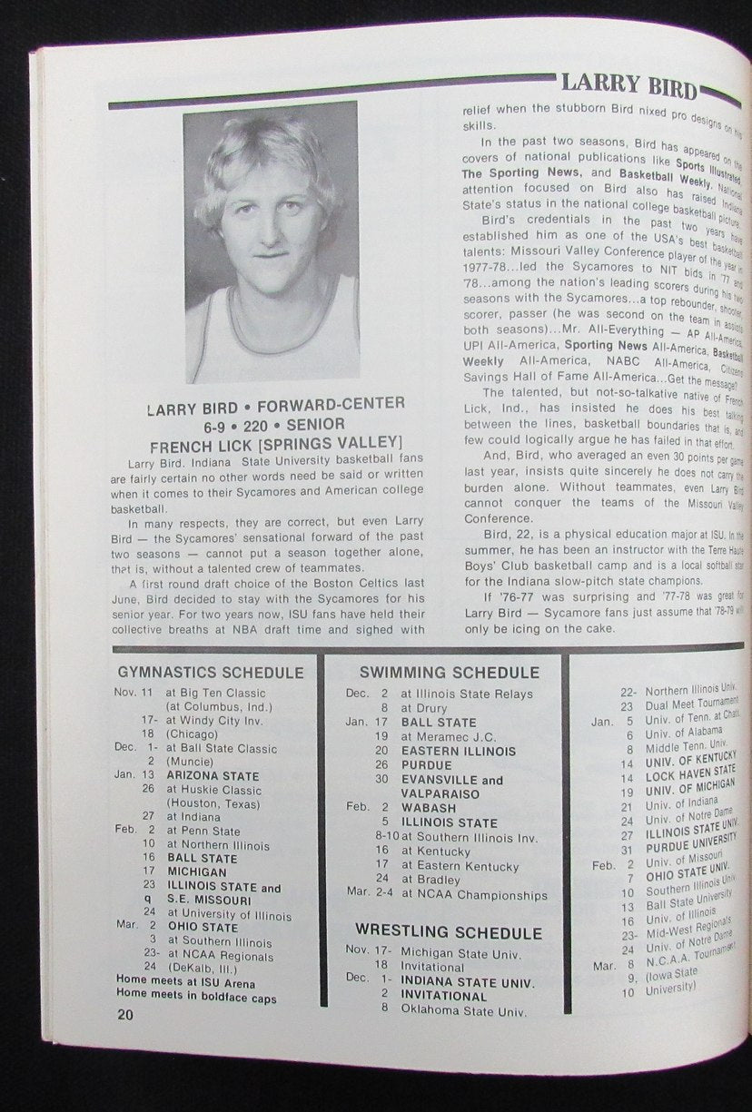 Larry Bird HOF Signed/Auto 1979 College Basketball Program Indiana State 189245