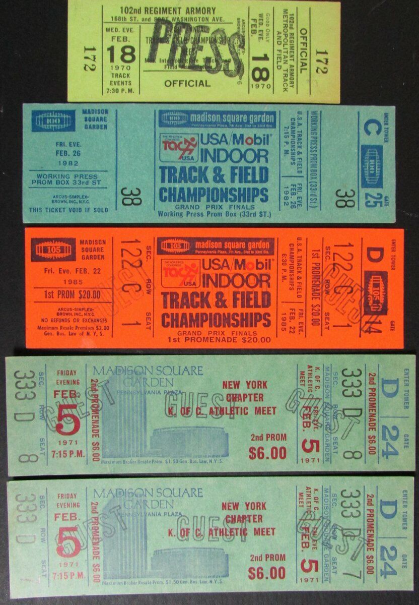 Lot of Five Indoor Track and Field Championship Ticket Stubs at MSG 145464