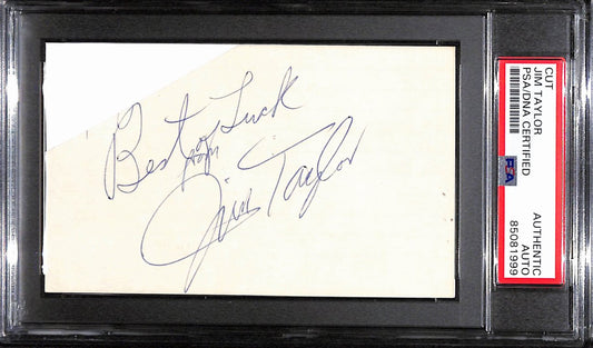 Jim Taylor HOF Autographed/Inscr 3x5 Index Card Green Bay Packers PSA/DNA 184807