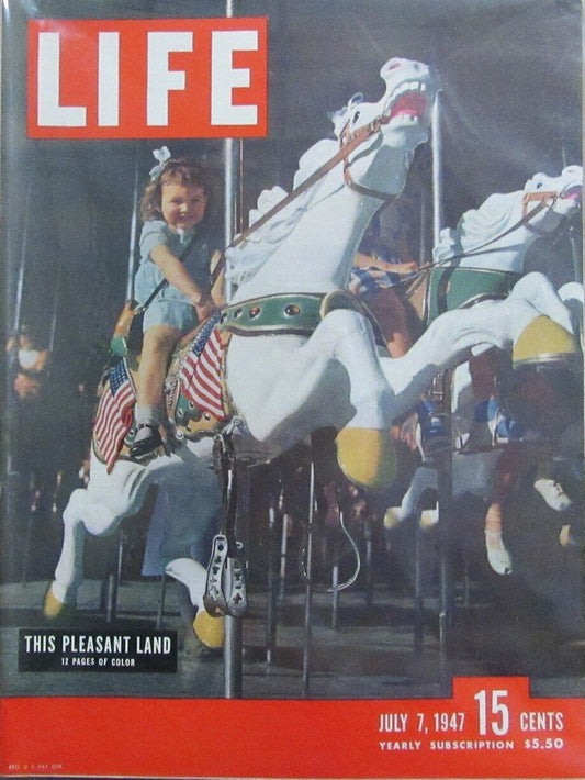 Vintage LIFE Magazine July 7, 1947 Girl Riding Merry-Go-Round 164604