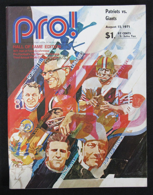 August 15, 1971 New England Patriots vs. New York Giants NFL Game Program 172210