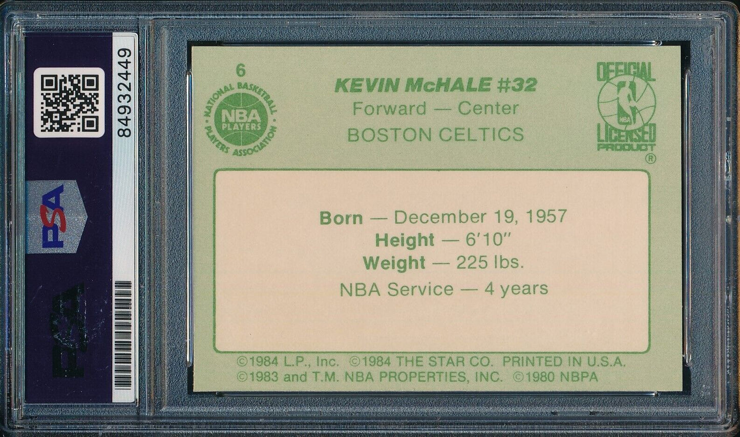 1983 Star Co. #6 Signed/Autographed Kevin McHale HOF Boston Celtics PSA/DNA