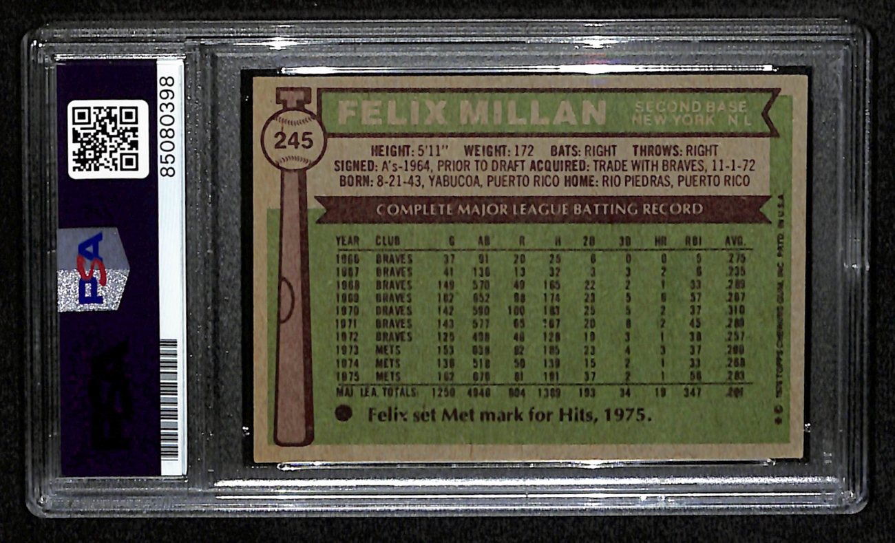 Felix Milan Signed 1976 Topps Card #245 St. Louis Cardinals PSA/DNA 184412