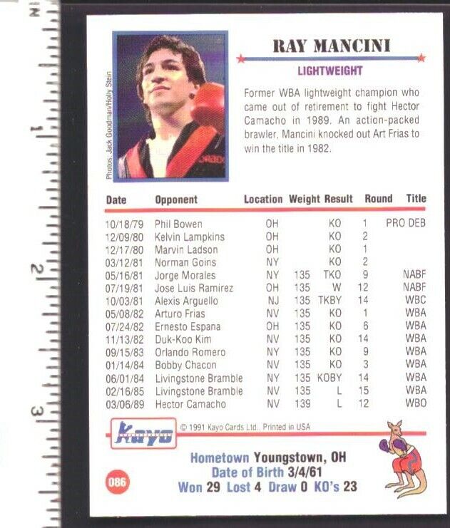 Ray Mancini Boxer Signed/Autographed 1991 Kayo Trading Card #86 151860