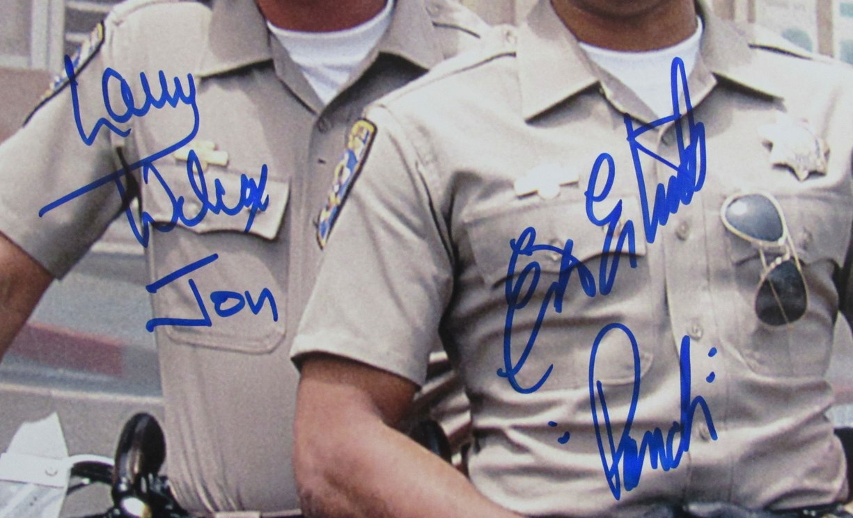 Larry Wilcox/Erik Estrada Dual-Signed/Inscr 11x14 Photo "Chips" Beckett 183371