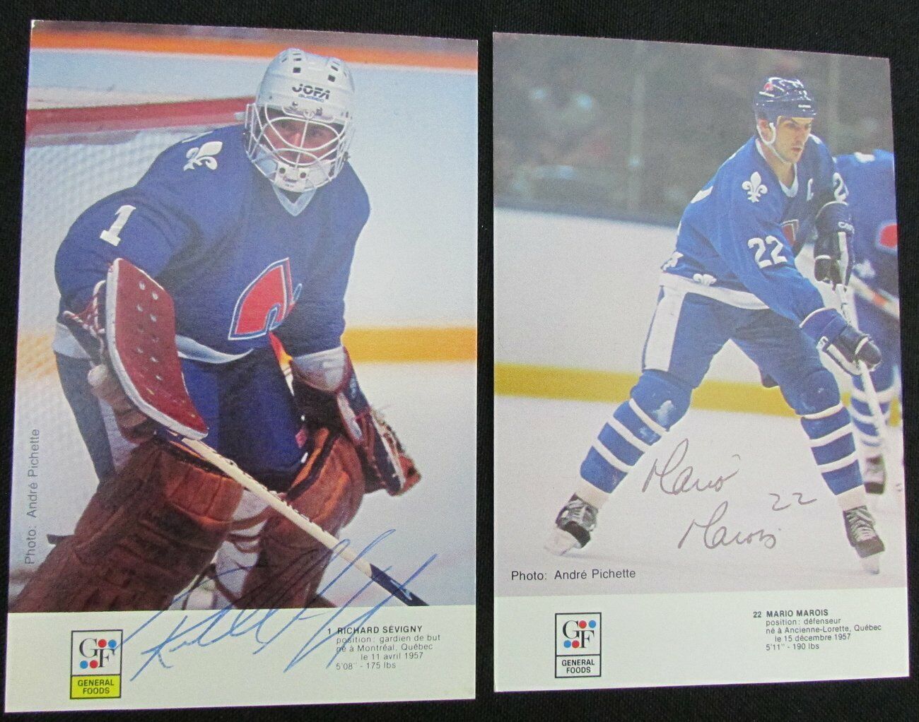 Lot of 2 Quebec Nordiques Signed 3.5x5.5 Genl Foods Photo incl. Marqis. 150466