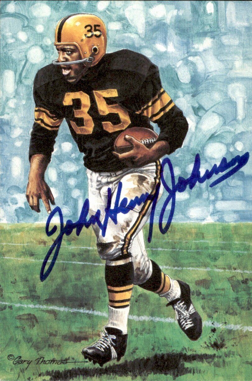 John Henry Johnson HOF Steelers Signed Goal Line Art GLAC Postcard JSA 167145