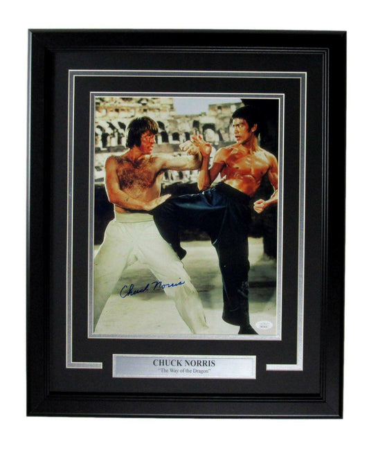 Chuck Norris Autographed 11x14 Photo " Way of The Dragon" Bruce Lee Framed JSA