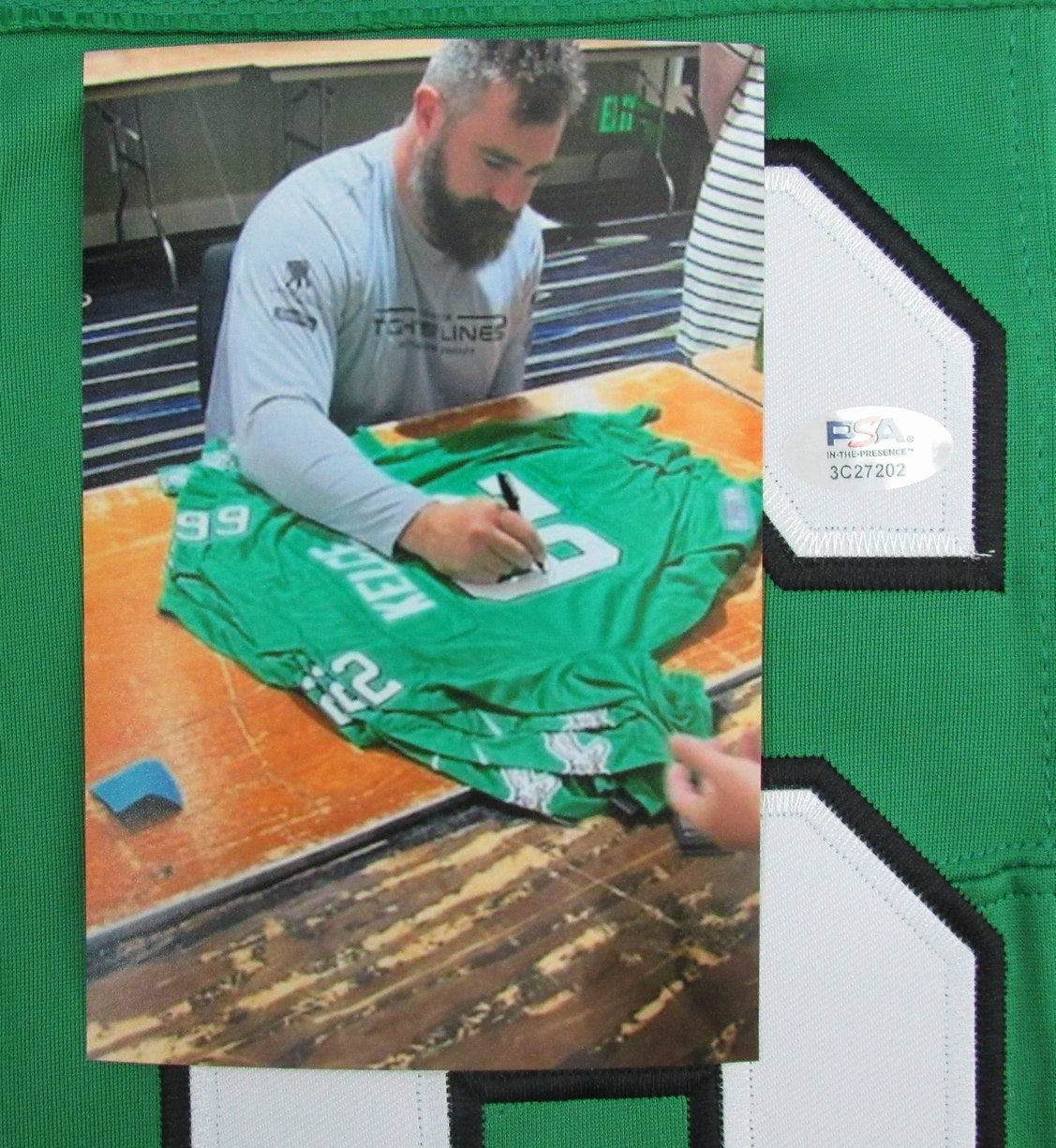 Jason Kelce Signed/Auto Kelly Green Custom Football Jersey Eagles PSA/DNA 190370