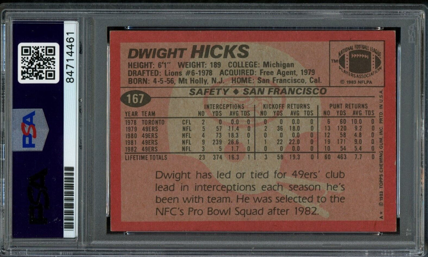 1983 TOPPS Dwight Hicks #167 Authentic Card Signed 49ers PSA/DNA 176694