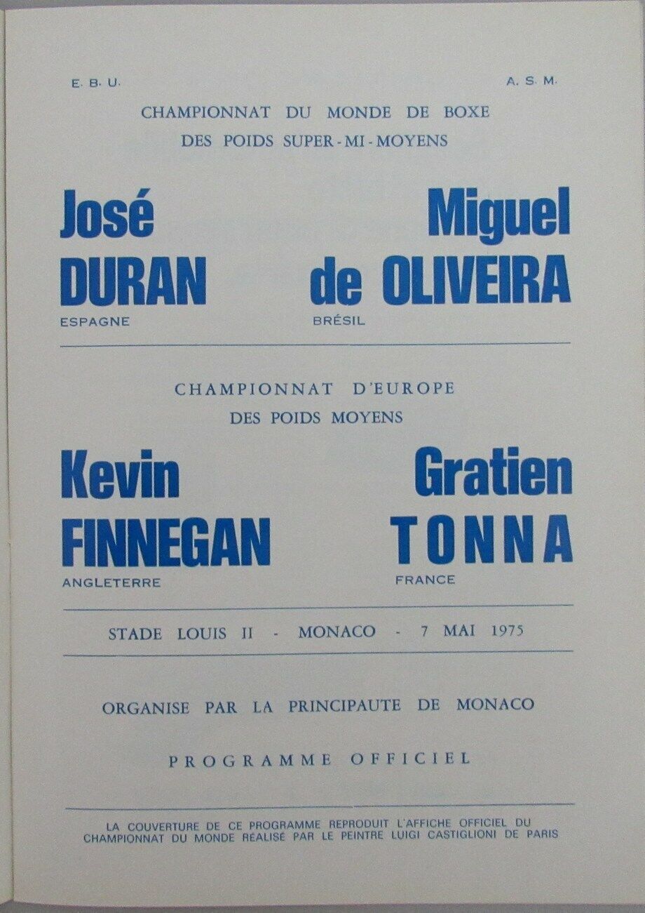 Jose Duran vs. Miguel de Oliveira May 7, 1975 Boxing Program 162746