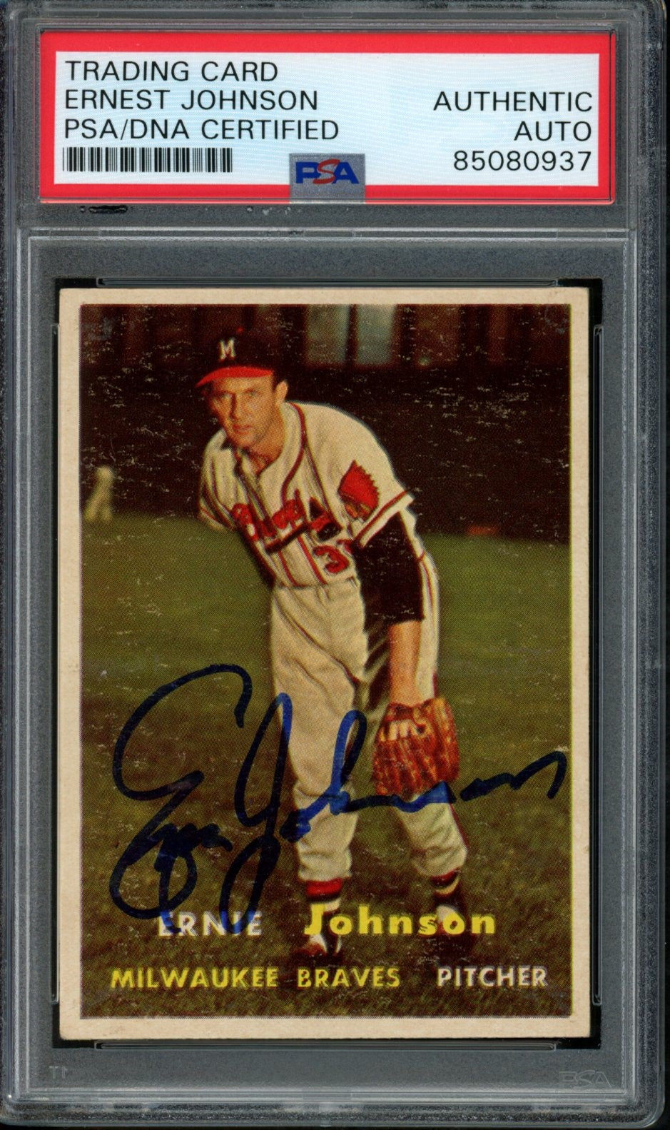 Ernest Johnson Signed 1957 Topps Card #333 Milwaukee Braves PSA/DNA 184164