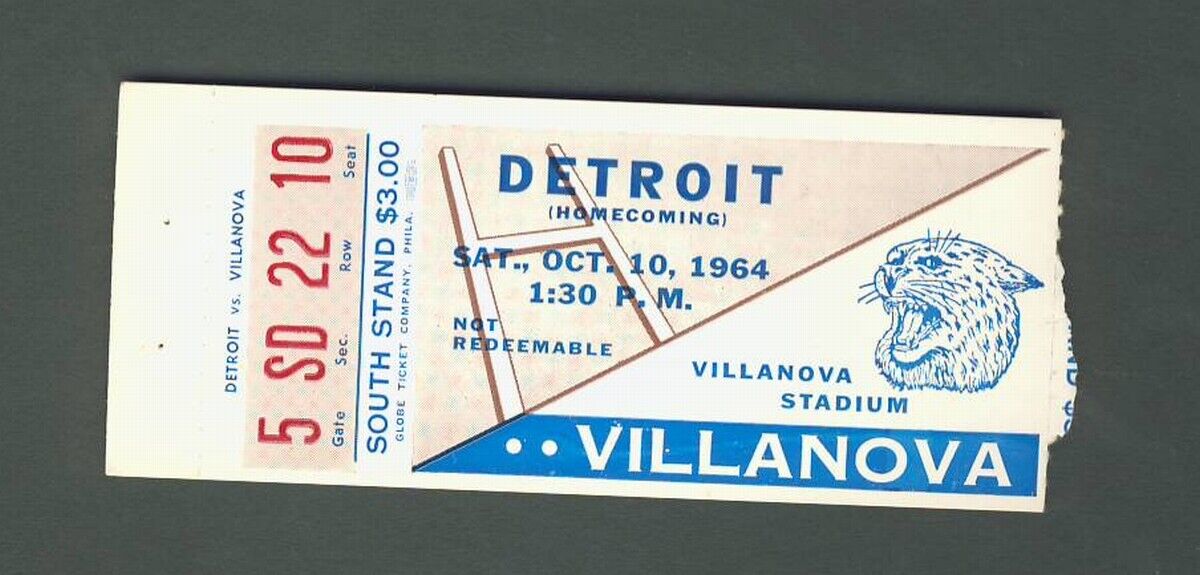 Detroit vs Villanova Ticket Stub 10-10-1964 142221