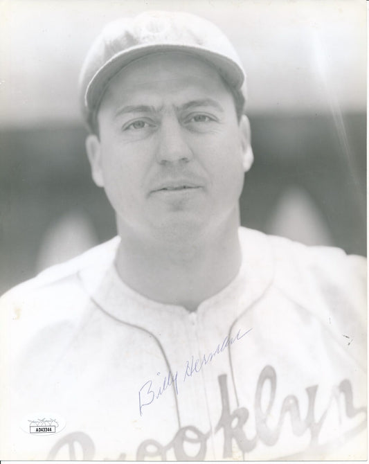 Billy Herman HOF Autographed 8x10 B/W Photo Brooklyn Dodgers JSA