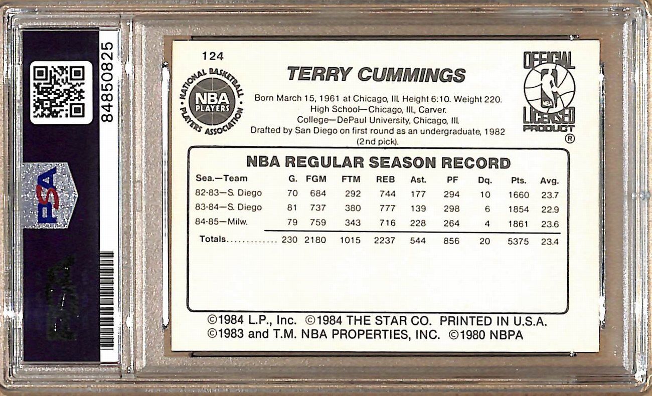 1985-86 Star Company #124 Terry Cummings Bucks Signed/Auto Card PSA/DNA 178991