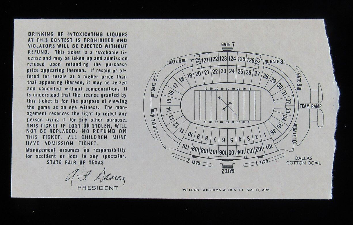 1982 Cotton Bowl Texas Longhorns vs. Alabama Crimson Tide Ticket Stub Bryant