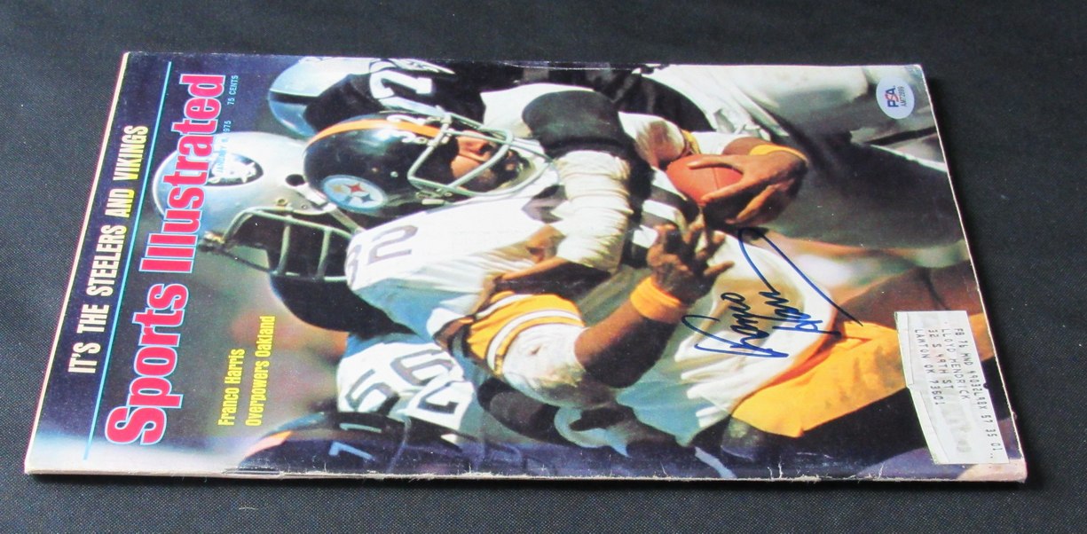 Franco Harris HOF Signed 1975 Sports Illustrated Magazine Steeler PSA/DNA 184611