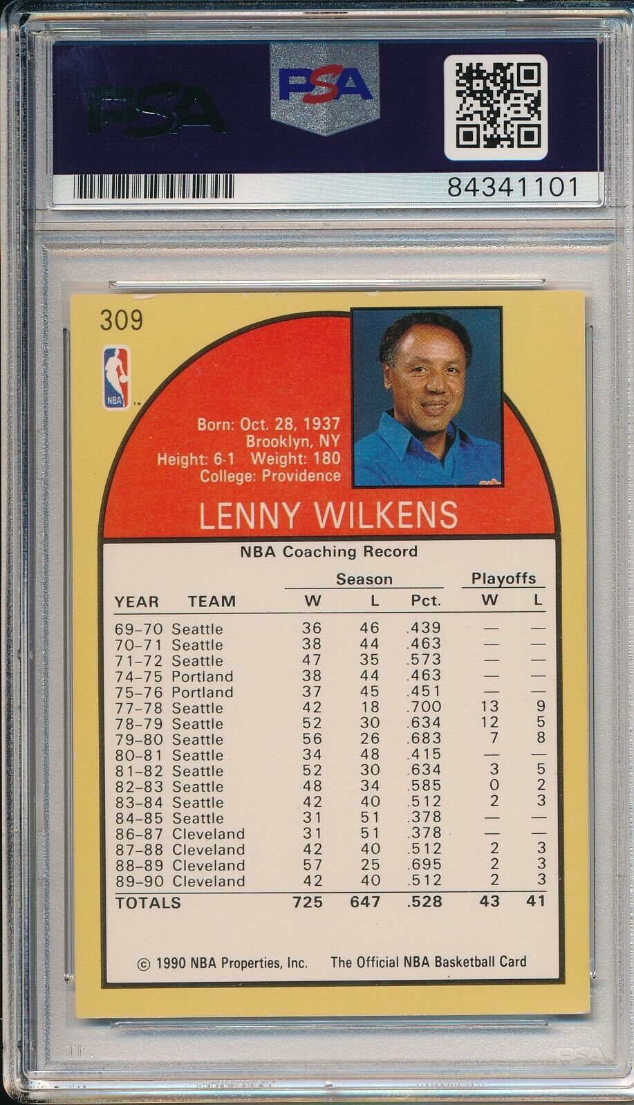 Lenny Wilkens HOF Cavaliers Signed 1990 Hoops Card #309 PSA/DNA 163501