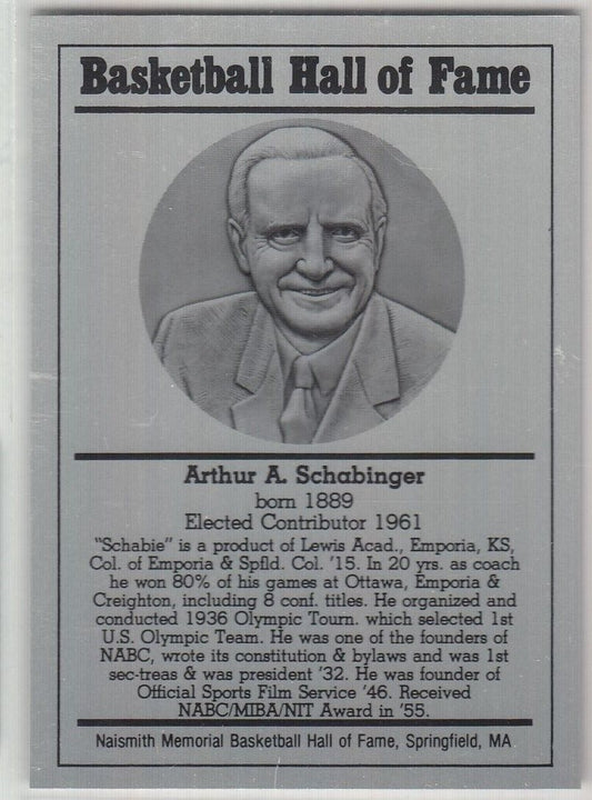 1986-2002 Basketball Hall of Fame Metallic ARTHUR A. SCHABINGER Series 12 128851