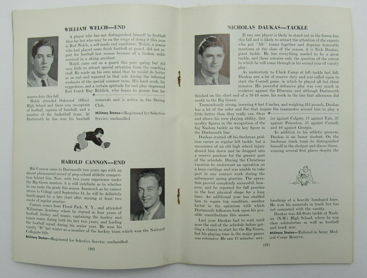 Vintage 1942 Dartmouth Football Media Press Guide in Excellent Condition 167587