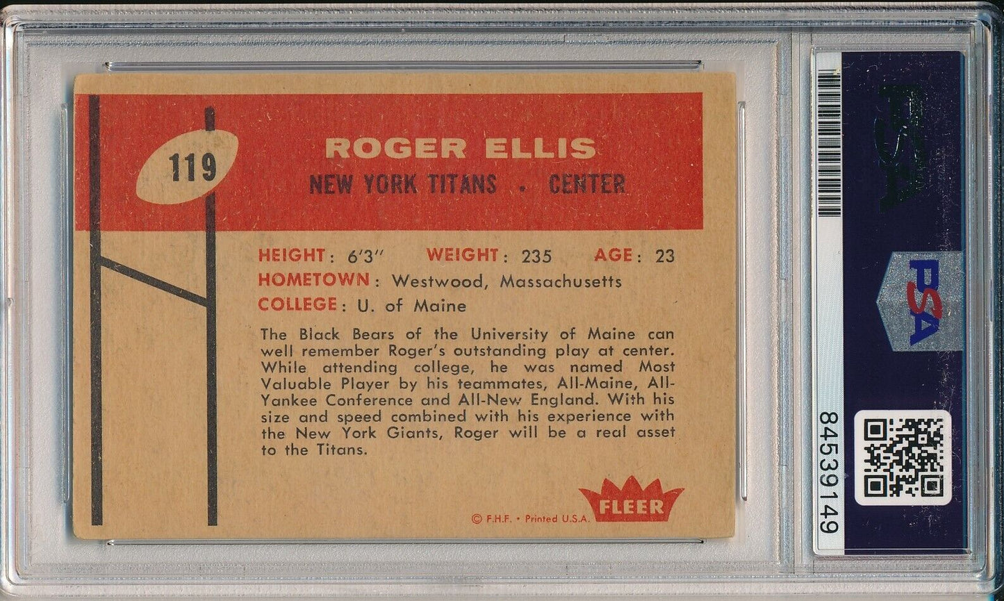 Roger Ellis Titans Signed/Inscribed 1960 Fleer Rookie Card #101 PSA/DNA 166813