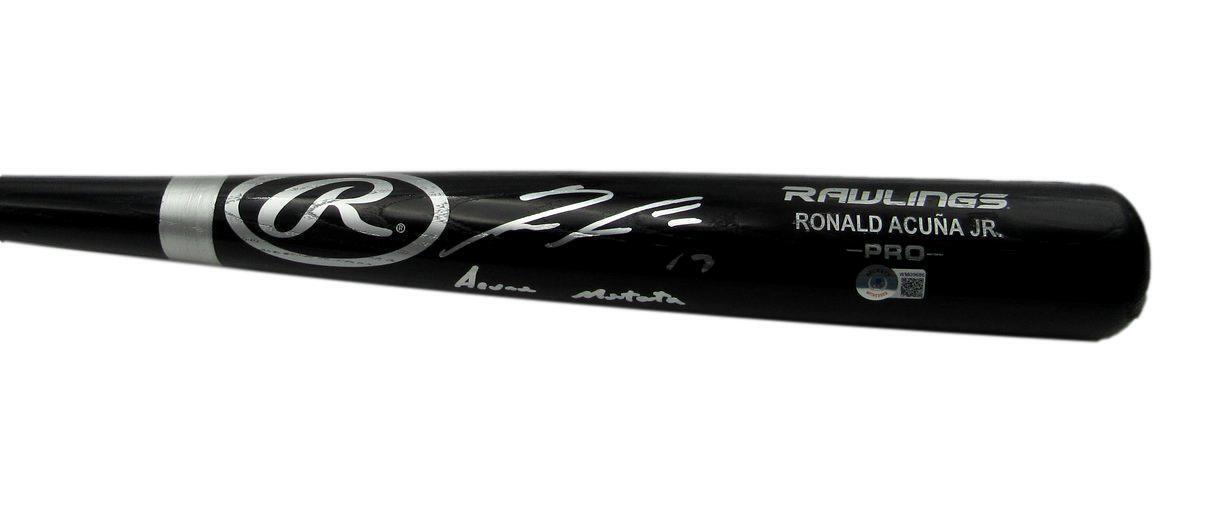 Ronald Acuna Jr. Braves Signed Engraved Rawlings Black Baseball Bat BAS 161827