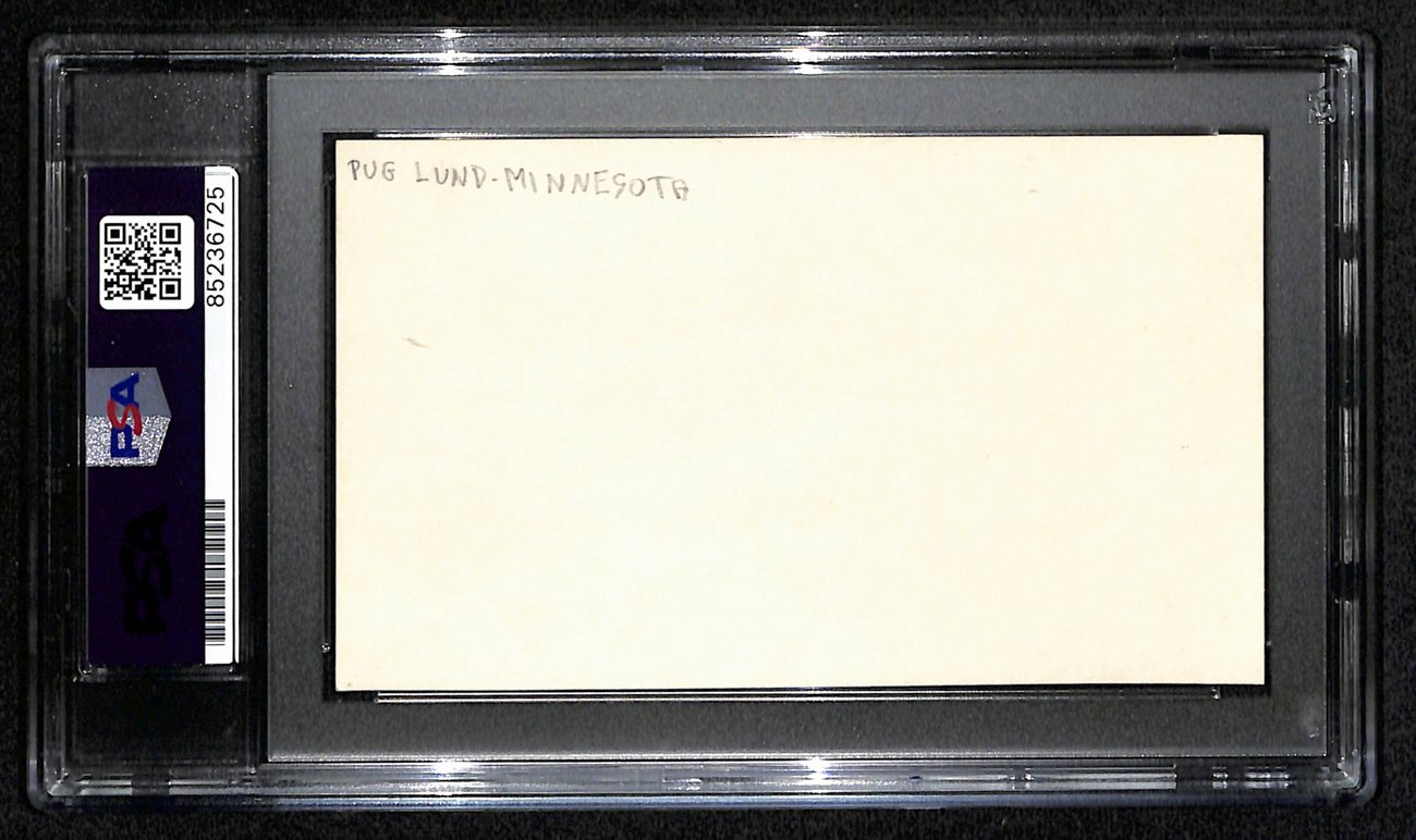 Pug Lund CFB HOF Signed/Auto 3x5 Index Card Minnesota PSA/DNA 189015