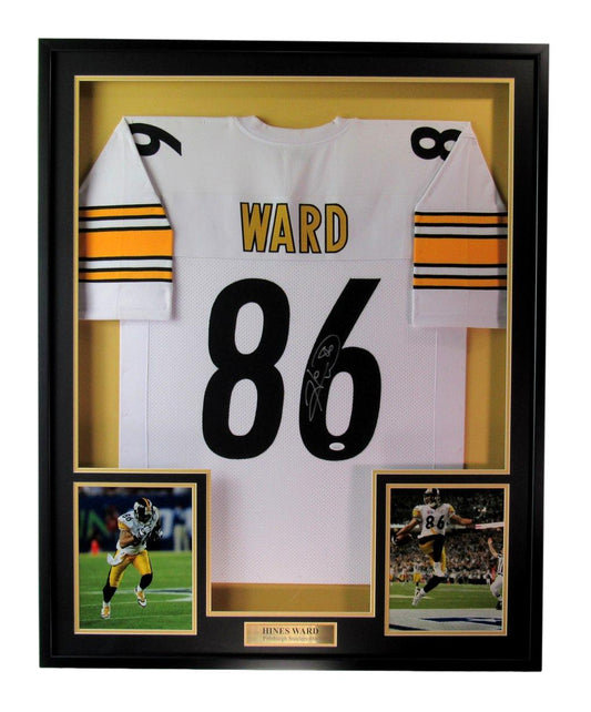 Hines Ward Signed/Autographed White Pittsburgh Steelers Jersey Framed JSA 190940