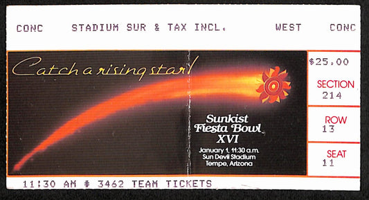 1987 Fiesta Bowl College Football  Ticket Stub Penn State vs. Miami Fla. 189892